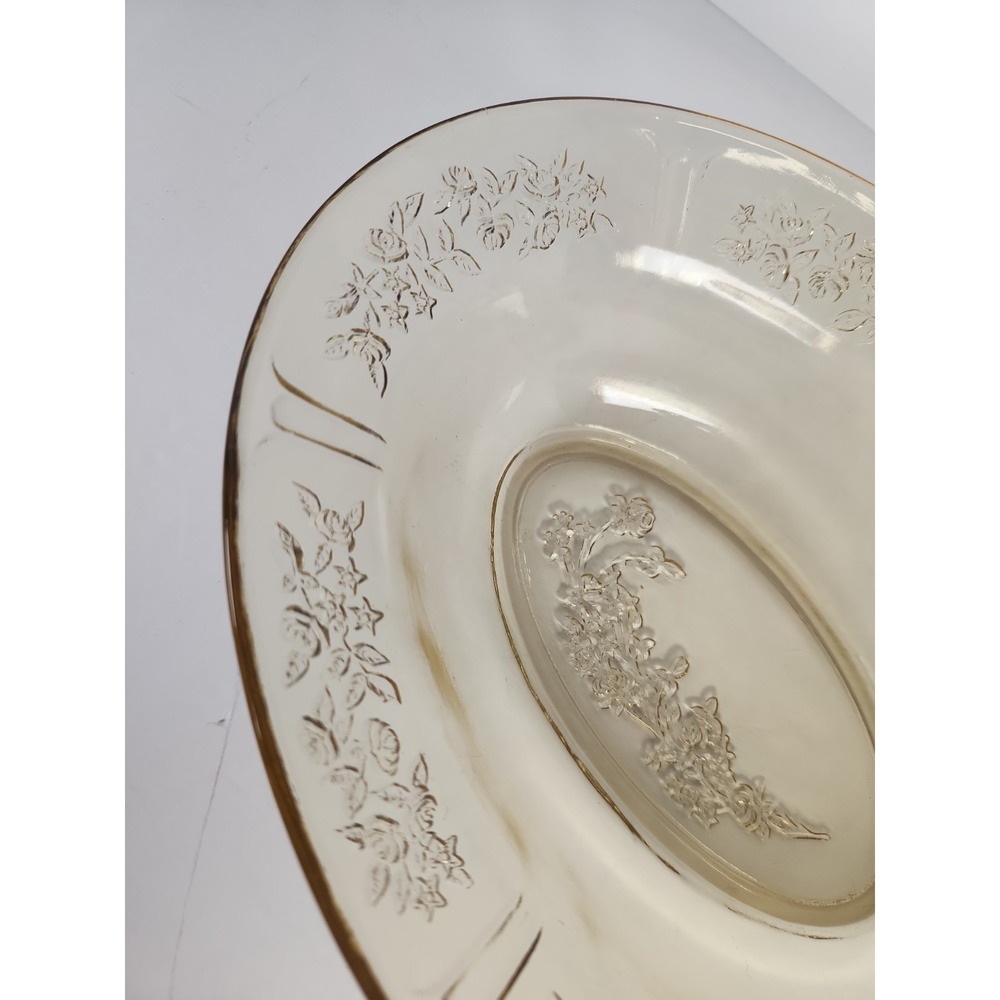 Vintage 1930s Federal Glass Sharon Amber Yellow Oval Vegetable Serving Bowl 9.5